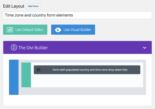 Divi contact form layout with countries and timezones