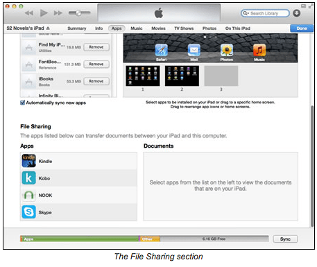Screenshot of the file sharing section