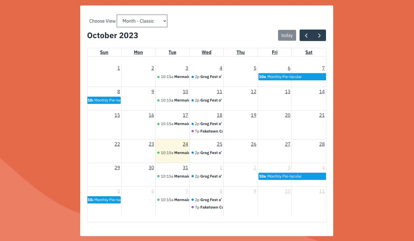 screenshot of the Pie Calendar plugin